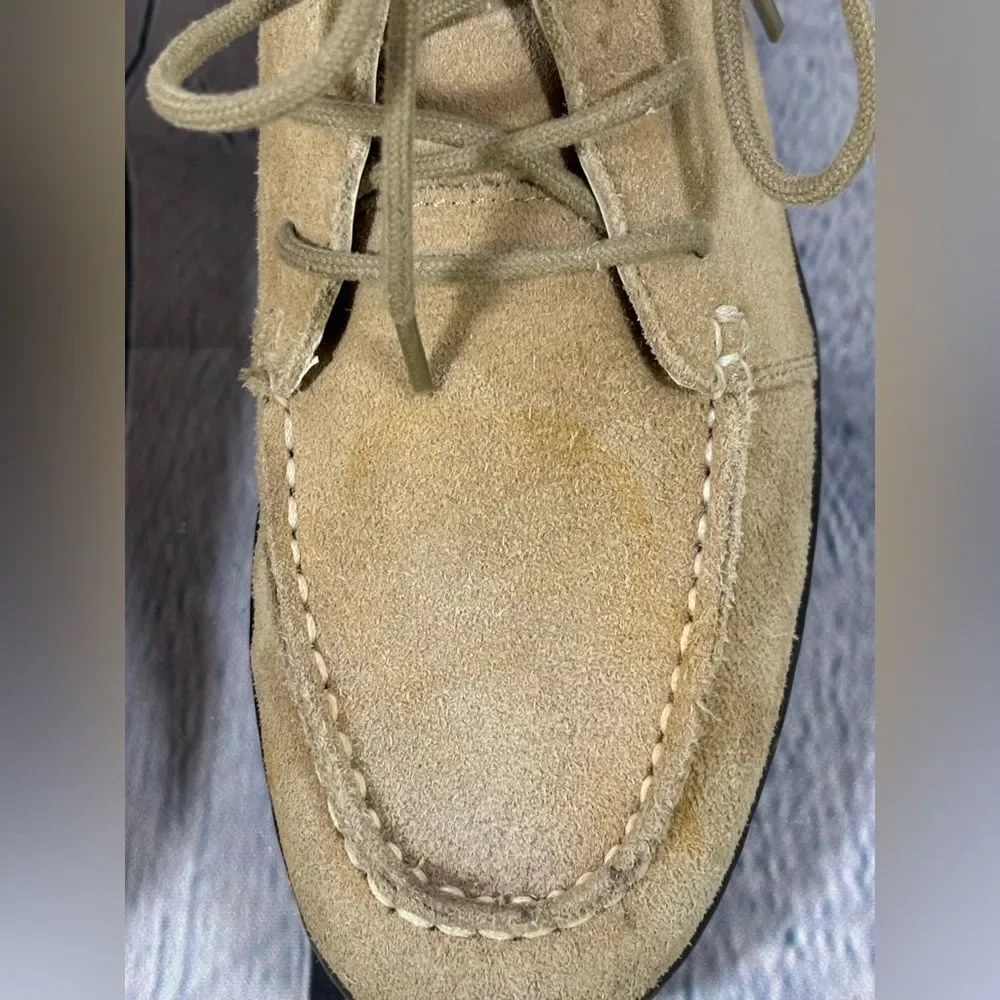 Lands End Classic Camel Brown Suede Lace Up Preppy Casual Chukka Ankle Boots 7
